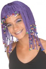 Perruque afro violette avec perles 