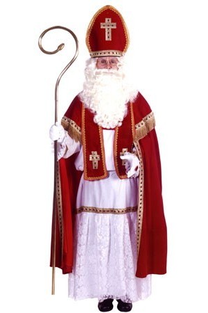 Costume Saint-Nicolas Complet - Déguisement Noël Avec Cape, Mitre Et Gants - Taille XXL (Rouge)